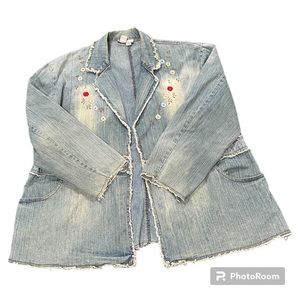 Jamie Nicole Collection Light Wash Embroidered Denim Jean Jacket, Size 22